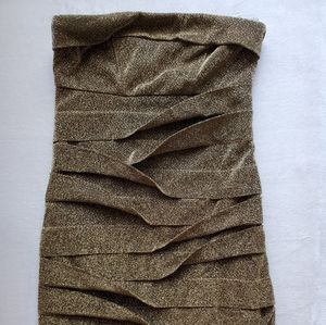 Mini strapless gold dress